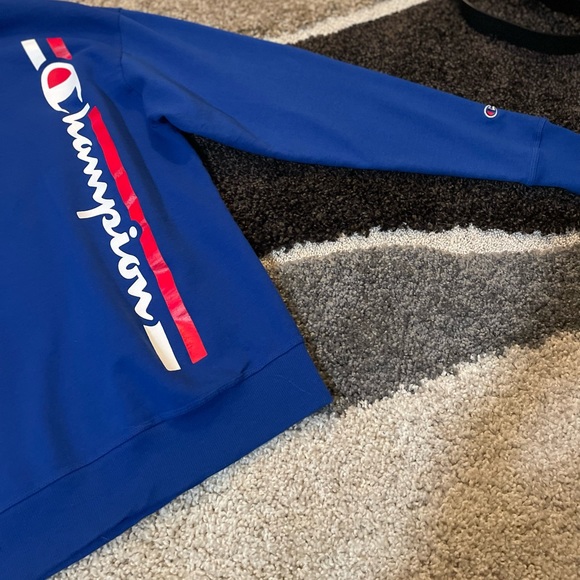 Champion Men’s Blue Vertical Spellout Crewneck Pullover L/S Sweatshirt/L-EUC - Picture 9 of 14